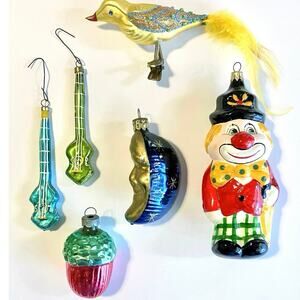 Vtg Blown Glass Christmas Ornaments 6 Retro Mid Century Colorful Painted Baubles